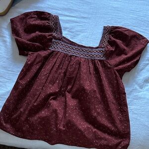 Madewell Burgundy Blouse with Embroidered Detail
